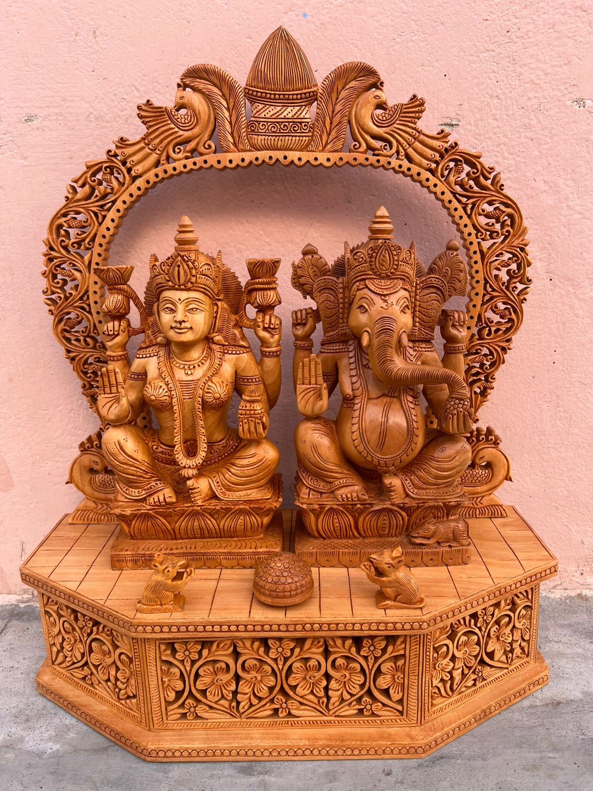 Handcrafted Wooden Ganesh Ji & Lakshmi Ji Idol Set – 18 Inch | Premium Home Temple Décor