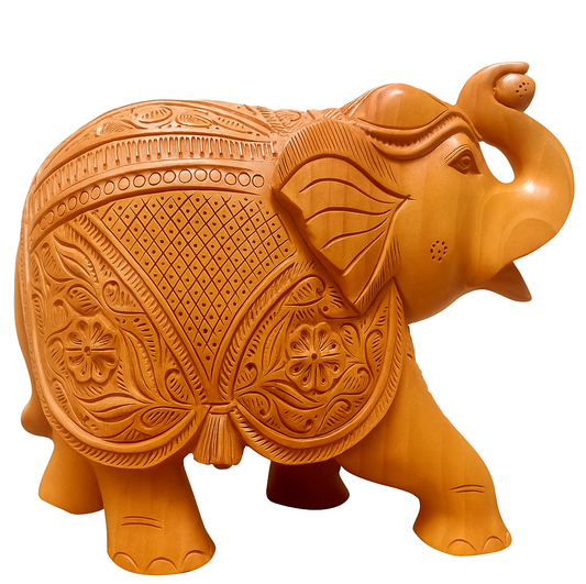 Handcrafted Wooden Elephnat Showpiece - 8 Inch | Decorative Handicraft