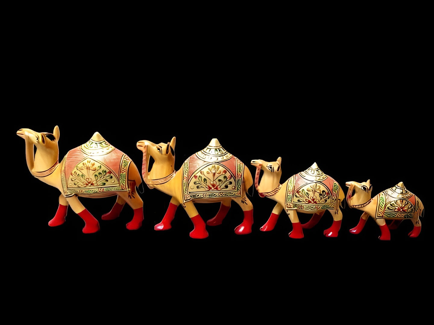 Hand-Painted Wooden Jali Camel Set (3/4/5/6 Pieces) – Colorful Rajasthani Handicraft Showpiece
